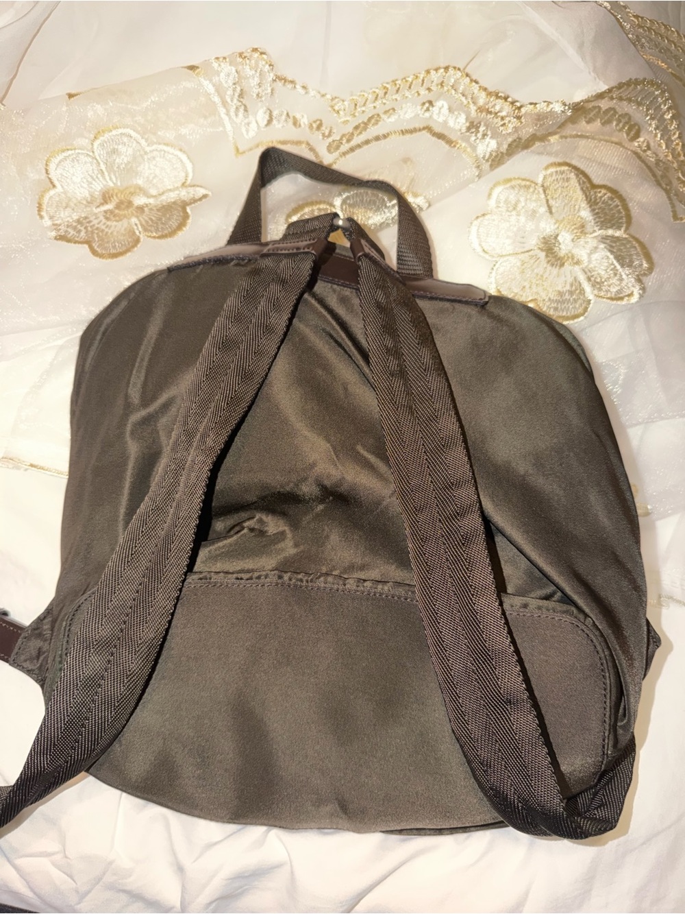 Prada Olive Green Nylon Backpack with Dark Brown Leather Trim - Picture 4 of 4